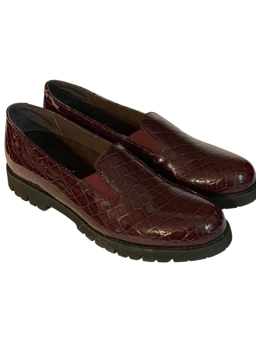 David Tate Burgundy Leather Alligator Print Loafers Size 8SS
